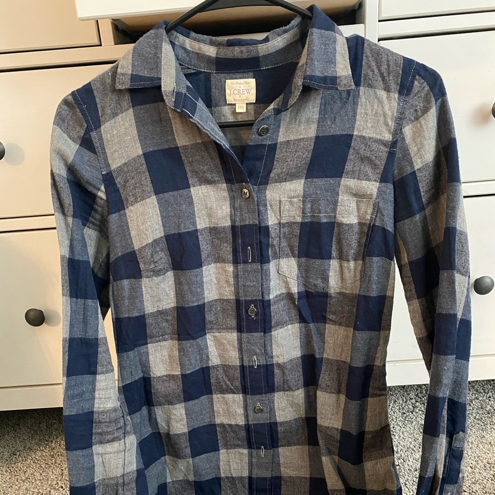 Jcrew The Perfect Shirt Plaid Gray/Navy Blue Shirt